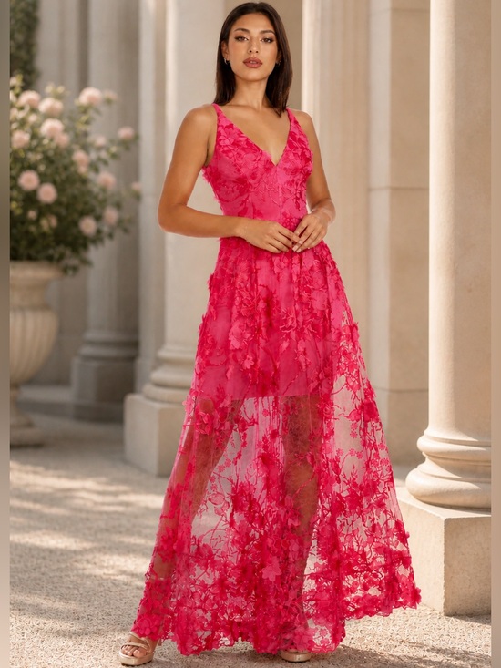 Dress the Population Dresses & Skirts - DRESS THE POPULATION Sidney Gown Begonia 3D Floral Lace Maxi Dress